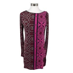 Analili Womens Long Sleeve Stretch Knit Dress Pink Wine Gray Black Medallion L
